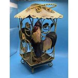 Rooster‎ Lantern Tea Light Votive Candle Holder Hanging Metal 10" Sunflowers